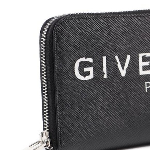 Givenchy Iconic "Givenchy Paris" Logo Print Zip Black Wallet NWT - Picture 7 of 16